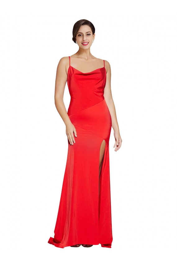 Stretch Satin Cowl Neck Sleeveless Low Back Red Long Formal Evening Gown / Prom Dress / Bridesmaid Dress Kent