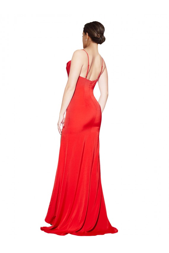 Stretch Satin Cowl Neck Sleeveless Low Back Red Long Formal Evening Gown / Prom Dress / Bridesmaid Dress Kent
