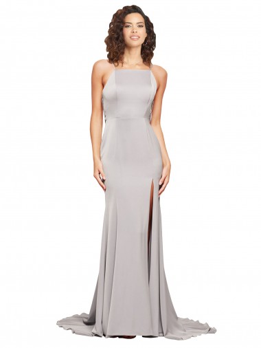 Stretch Satin High Neck Sleeveless Low Back Sweep Train Formal Evening Gown / Prom Dress / Bridesmaid Dress Kent
