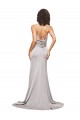 Stretch Satin High Neck Sleeveless Low Back Sweep Train Formal Evening Gown / Prom Dress / Bridesmaid Dress Kent