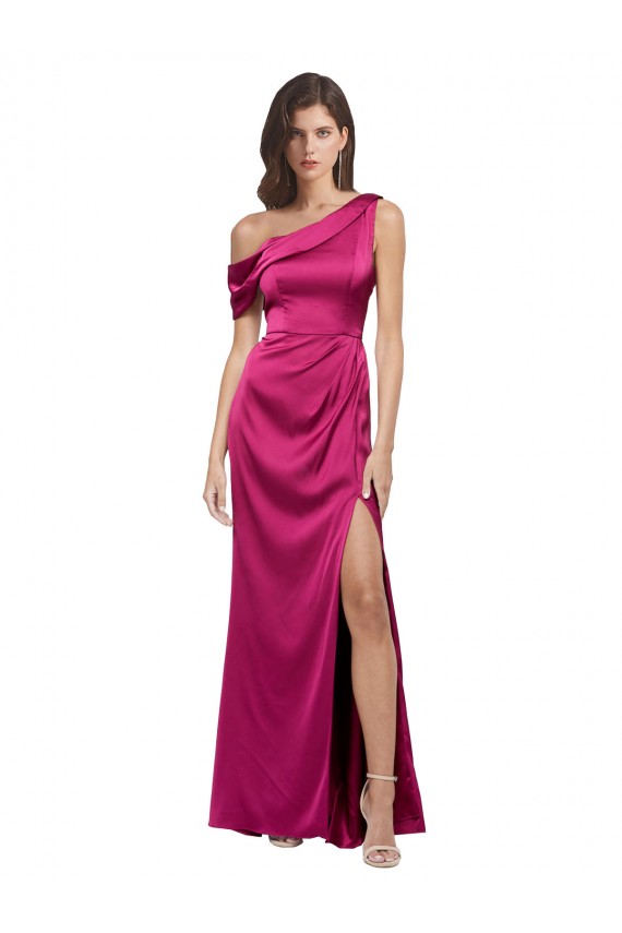 Stretch Satin One Shoulder Sleeveless Long Bridesmaid Dress / Evening Dress Kent