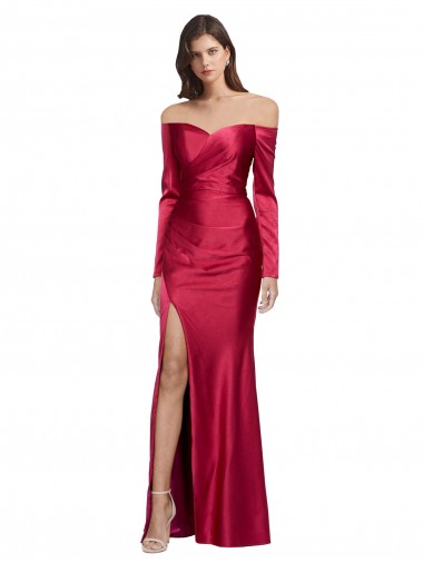 Stretch Satin Sweetheart Long Sleeves Long Formal Evening Gown / Prom Dress / Bridesmaid Dress Kent