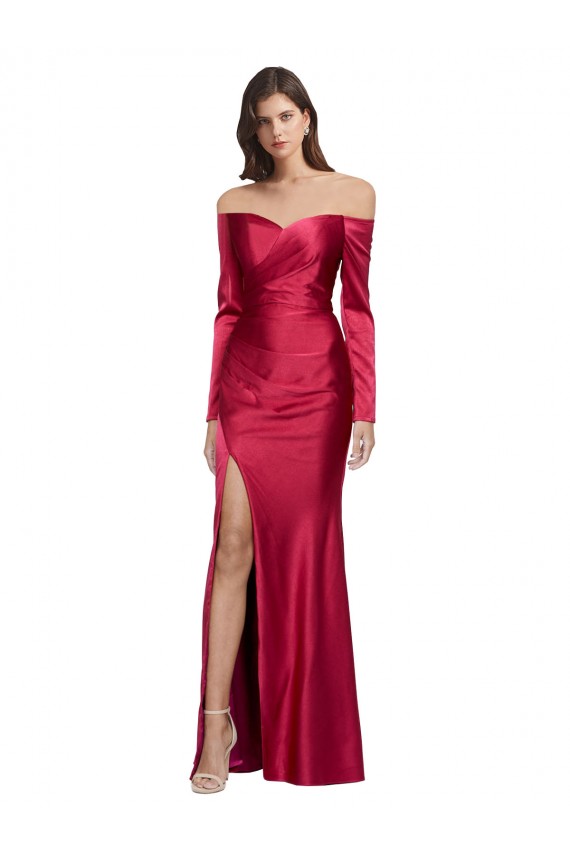 Stretch Satin Sweetheart Long Sleeves Long Formal Evening Gown / Prom Dress / Bridesmaid Dress Kent