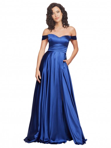 Stretch Satin Off the Shoulder Sleeveless Sweep Train Formal Evening Gown / Prom Dress / Bridesmaid Dress Kent