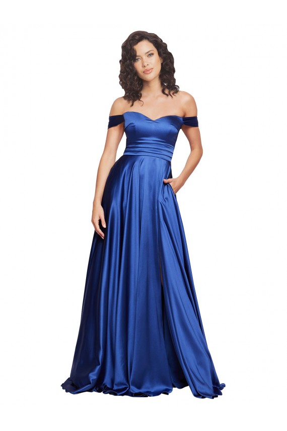 Stretch Satin Off the Shoulder Sleeveless Sweep Train Formal Evening Gown / Prom Dress / Bridesmaid Dress Kent