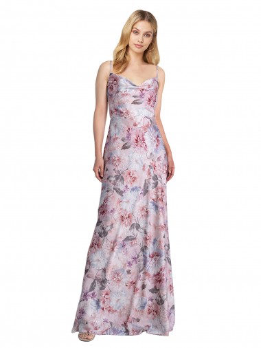 Stretch Satin & Floral Cowl Neck Sleeveless Long Formal Evening Gown / Bridesmaid Dress Kent