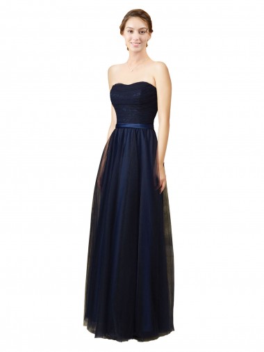 Tulle Sweetheart Sleeveless Dark Navy Long Bridesmaid Gown Kent