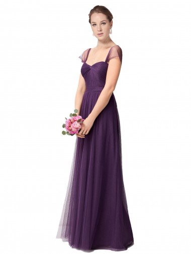 Tulle Sweetheart Cap Sleeves Plum Purple Long Bridesmaid Dress Kent