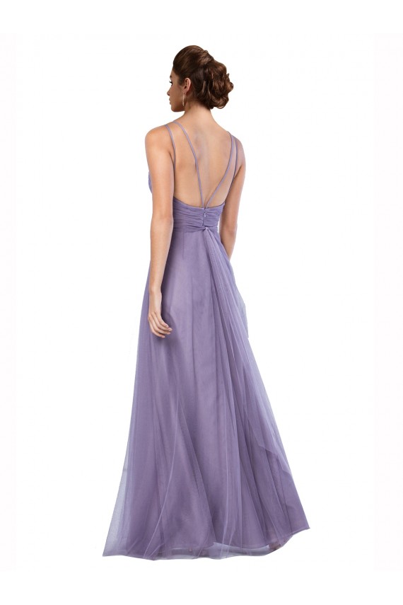 Tulle Spaghetti Straps Sleeveless V-Back Long Bridesmaid Dress Kent