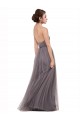 Tulle Spaghetti Straps Sleeveless V-Back Pewter Long Bridesmaid Dress Kent