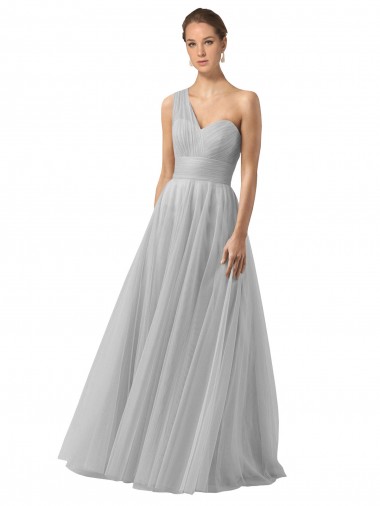 Tulle One Shoulder Sleeveless Long Bridesmaid Gown Kent