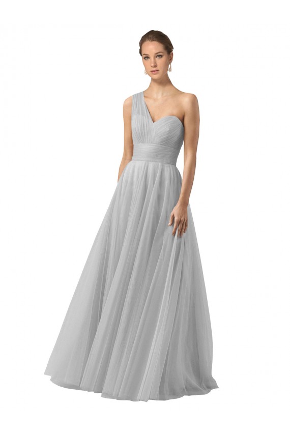 Tulle One Shoulder Sleeveless Long Bridesmaid Gown Kent
