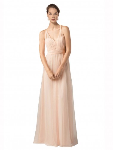 Tulle Sweetheart Sleeveless Nude Long Bridesmaid Dress / Evening Dress Kent