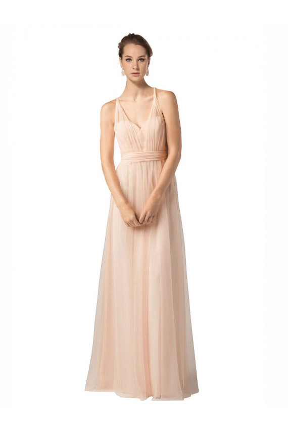 Tulle Sweetheart Sleeveless Nude Long Bridesmaid Dress / Evening Dress Kent