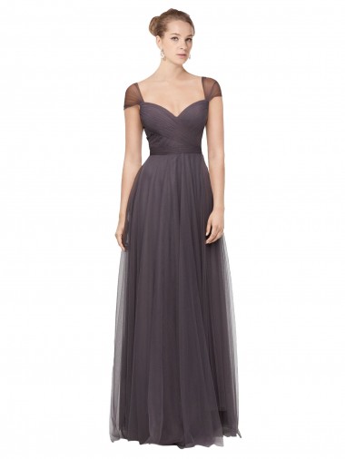 Tulle Sweetheart Cap Sleeves Pewter Long Bridesmaid Dress Kent