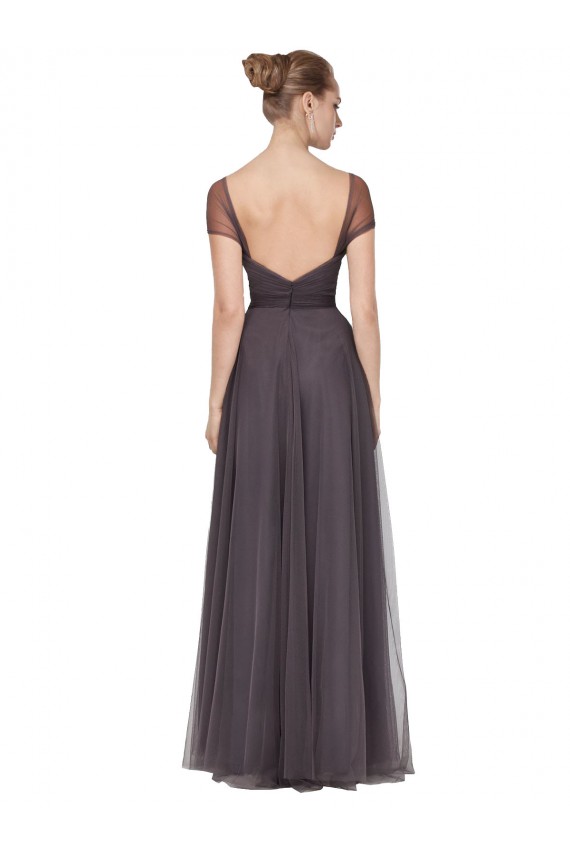 Tulle Sweetheart Cap Sleeves Pewter Long Bridesmaid Dress Kent