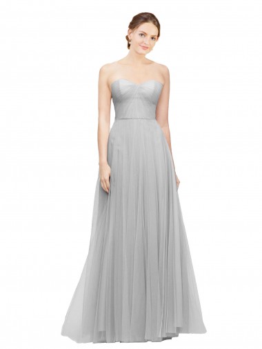 Tulle Sweetheart Sleeveless Silver Long Bridesmaid Dress Kent