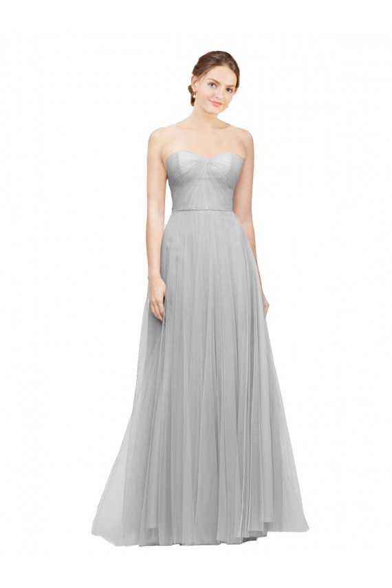 Tulle Sweetheart Sleeveless Silver Long Bridesmaid Dress Kent