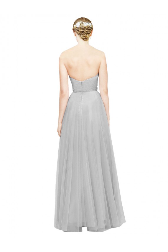 Tulle Sweetheart Sleeveless Silver Long Bridesmaid Dress Kent