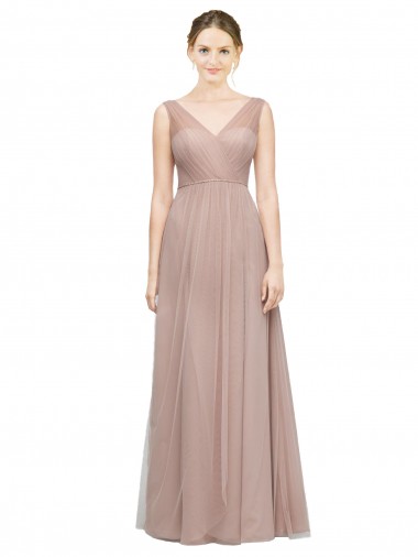 Tulle V-Neck Sleeveless Long Bridesmaid Dress Kent