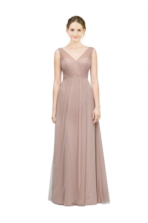 Tulle V-Neck Sleeveless Long Bridesmaid Dress Kent