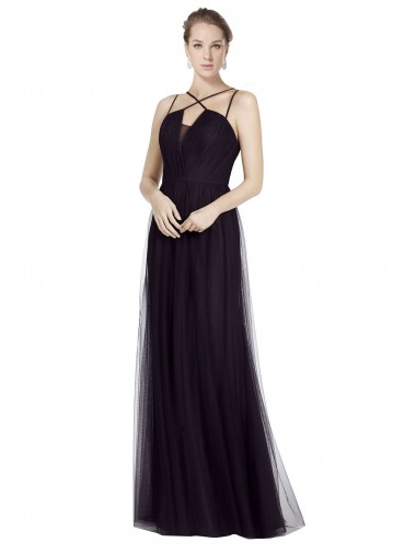 Tulle Spaghetti Straps Sleeveless Long Bridesmaid Gown Kent