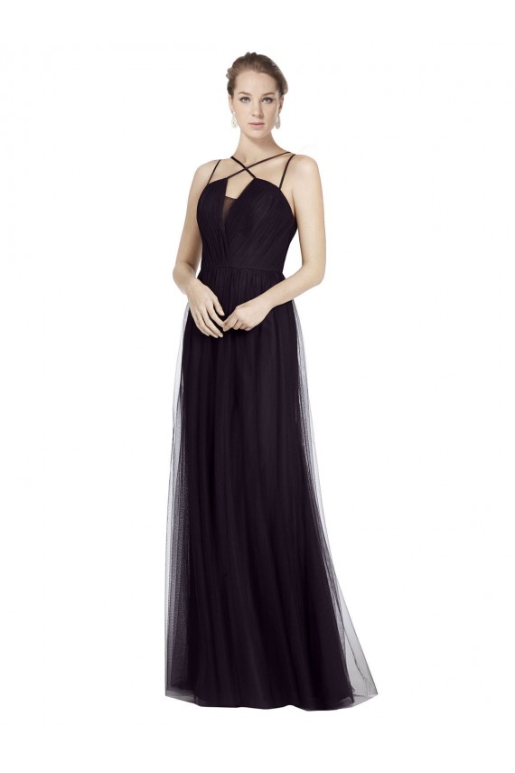 Tulle Spaghetti Straps Sleeveless Long Bridesmaid Gown Kent