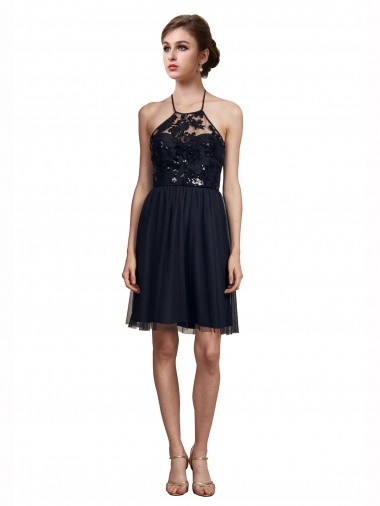 Tulle Halter Neck Sleeveless Knee Length Bridesmaid Gown Kent