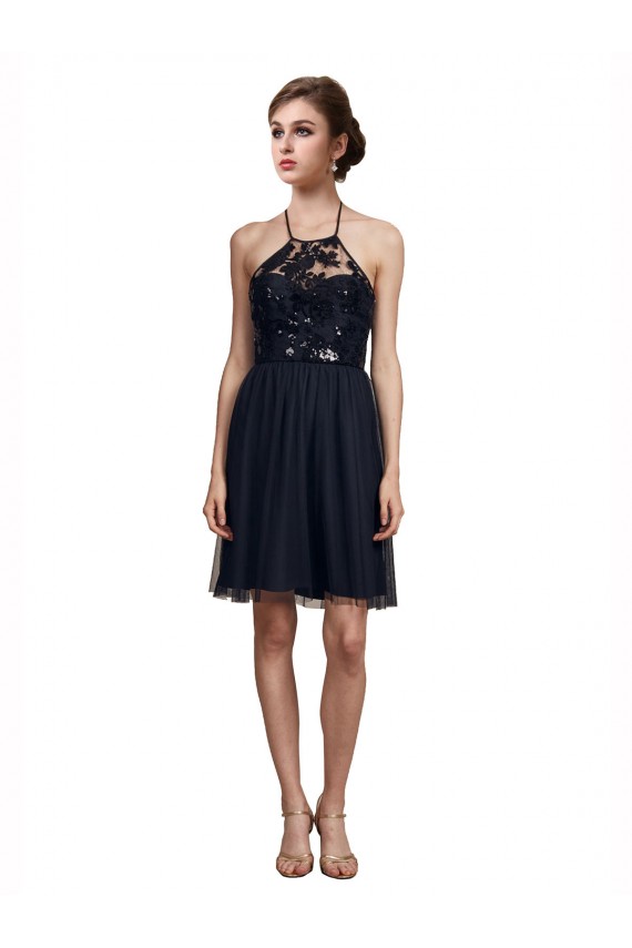 Tulle Halter Neck Sleeveless Knee Length Bridesmaid Gown Kent