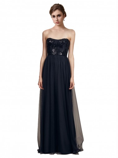 Tulle Sweetheart Sleeveless Black Long Bridesmaid Gown Kent