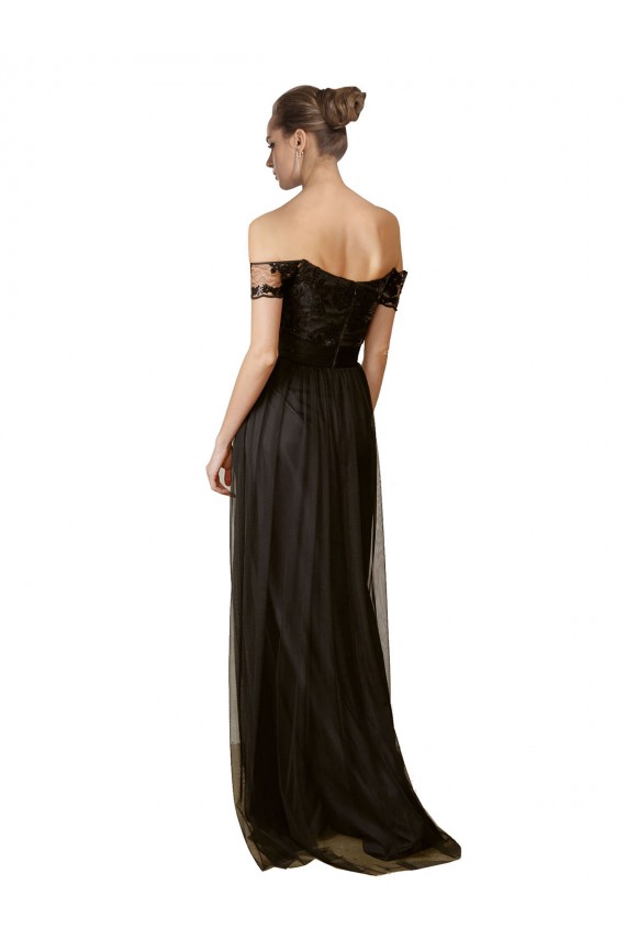 Tulle & Sequin Off the Shoulder Sleeveless Long Bridesmaid Dress Kent