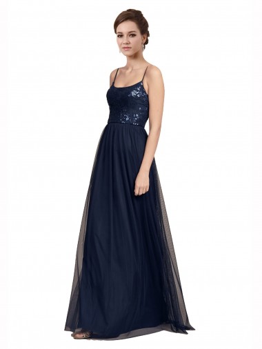 Tulle & Lace Spaghetti Straps Sleeveless Long Bridesmaid Dress Kent