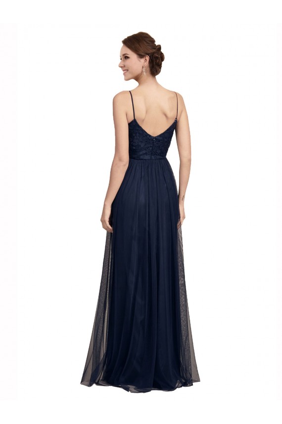 Tulle & Lace Spaghetti Straps Sleeveless Long Bridesmaid Dress Kent