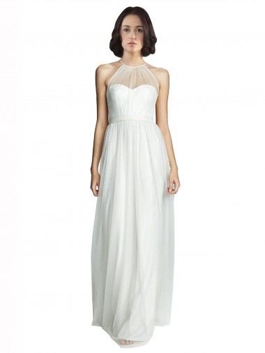 Tulle Halter Neck Sleeveless Long Bridesmaid Dress Kent