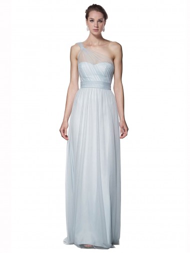 Tulle One Shoulder Sleeveless Mist Long Bridesmaid Dress Kent