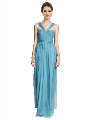 Tulle Spaghetti Straps Sleeveless Long Bridesmaid Dress Kent