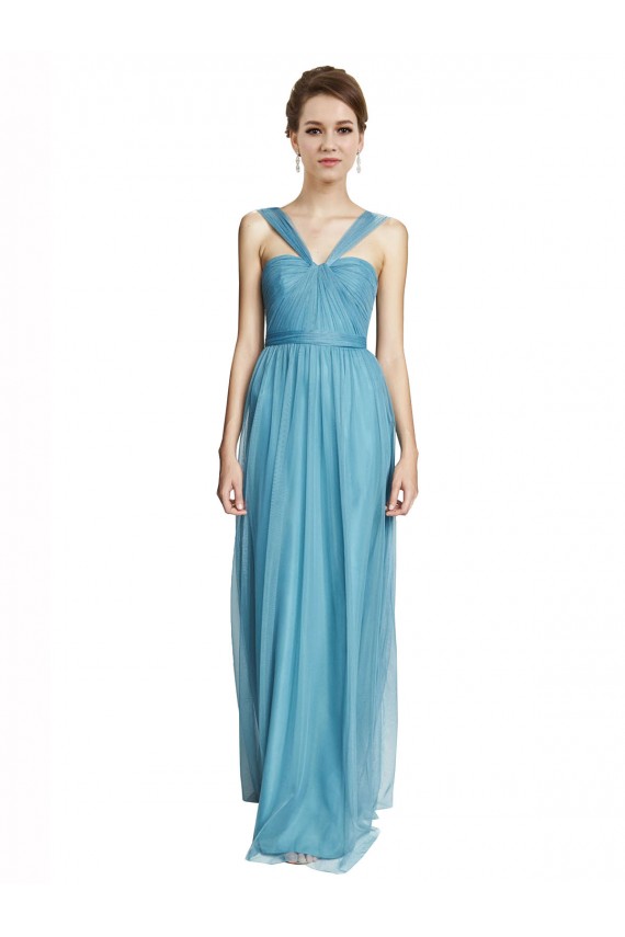Tulle Spaghetti Straps Sleeveless Long Bridesmaid Dress Kent