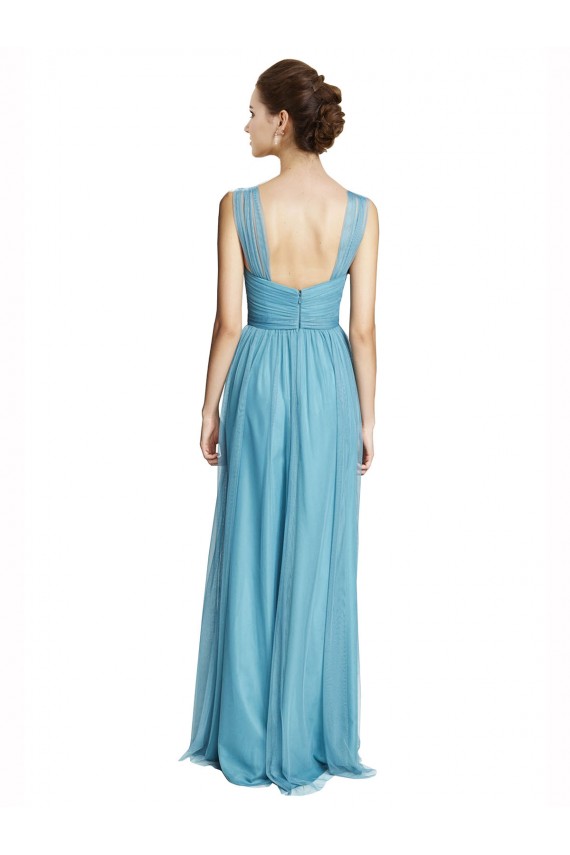 Tulle Spaghetti Straps Sleeveless Long Bridesmaid Dress Kent