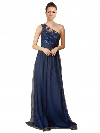 Tulle One Shoulder Sleeveless Sweep Train Bridesmaid Dress Kent
