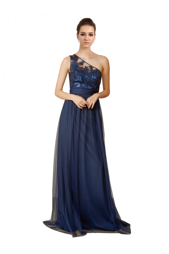 Tulle One Shoulder Sleeveless Sweep Train Bridesmaid Dress Kent