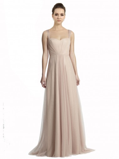 Tulle Square Neck Sleeveless Long Bridesmaid Evening Dress Kent