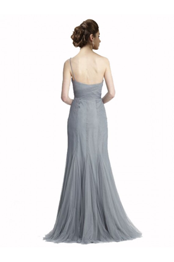 Tulle One Shoulder Sleeveless Slate Grey Long Bridesmaid Dress Kent