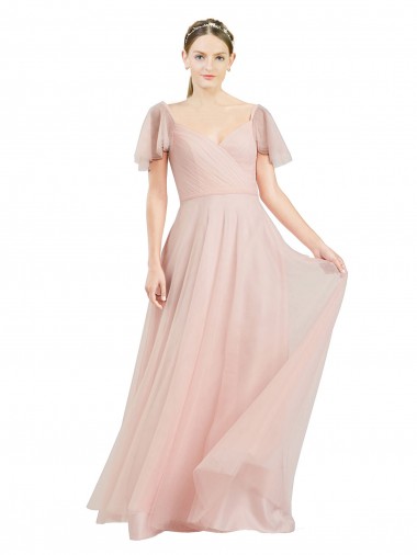 Tulle V-Neck Flutter Sleeves Long Formal Dress / Bridesmaid Dress Kent