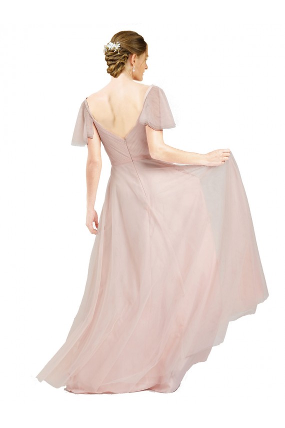 Tulle V-Neck Flutter Sleeves Long Formal Dress / Bridesmaid Dress Kent