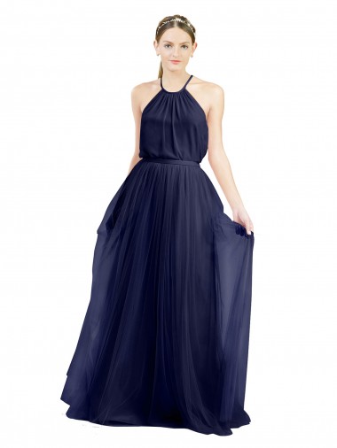 Tulle Halter Neck Sleeveless Long Semi Formal Evening Dress / Bridesmaid Dress Kent