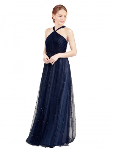 Tulle Halter Neck Sleeveless Long Bridesmaid Dress / Evening Dress Kent