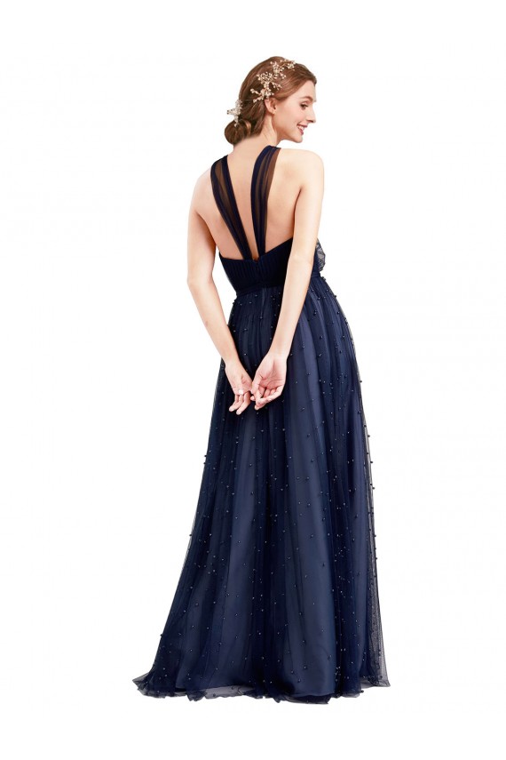 Tulle Halter Neck Sleeveless Long Bridesmaid Dress / Evening Dress Kent