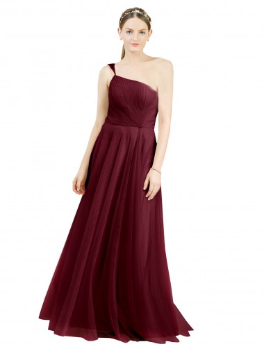 Tulle One Shoulder Sleeveless Long Semi Formal Evening Dress / Bridesmaid Dress Kent