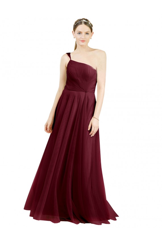 Tulle One Shoulder Sleeveless Long Semi Formal Evening Dress / Bridesmaid Dress Kent