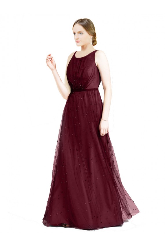 Tulle Boat Neck Sleeveless Keyhole Back Long Semi Formal Evening Dress / Bridesmaid Dress Kent